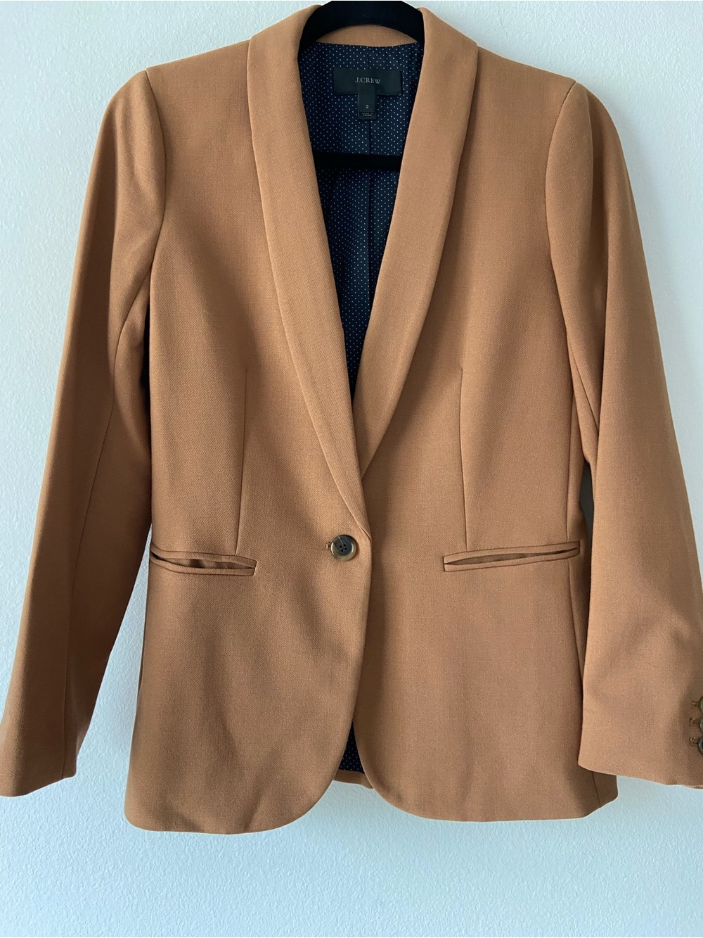 J.Crew Camel Shawl Collar Blazer Size 2 Tailored One Button Career Jacket - Picture 4 of 12